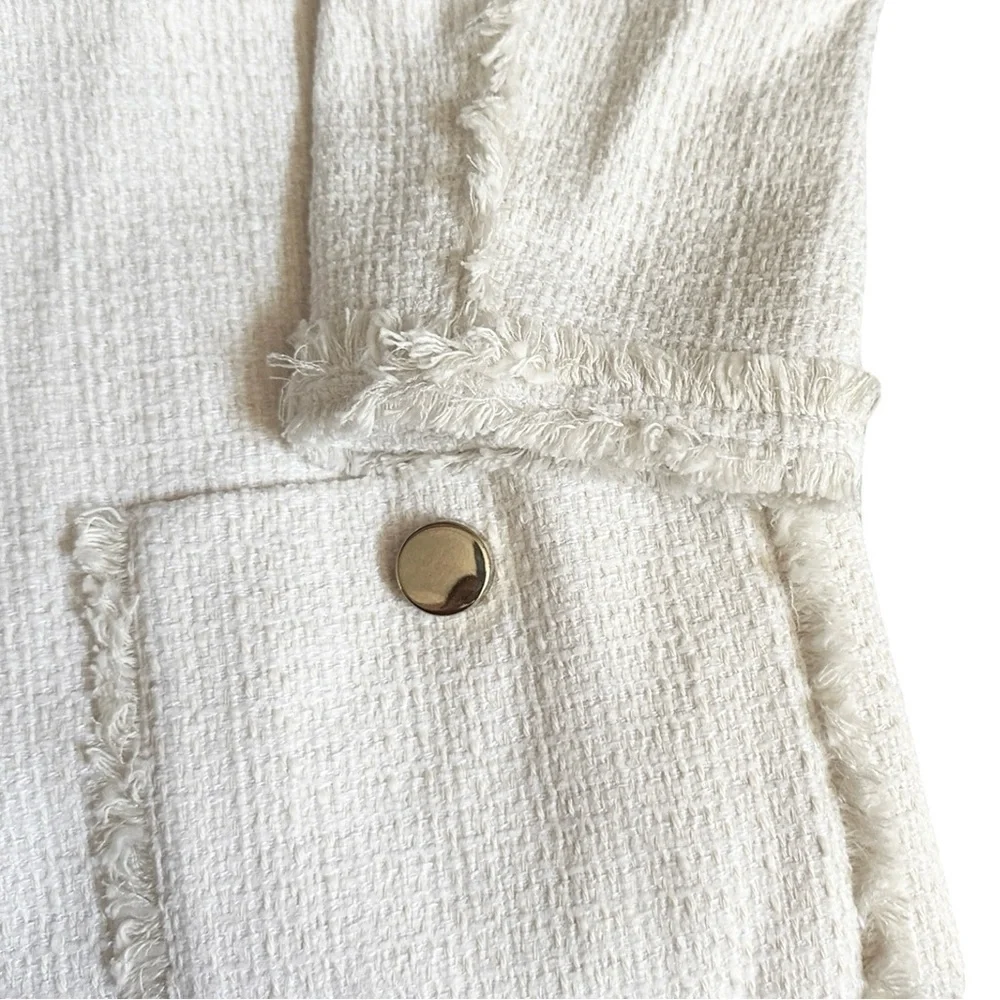Catherine Malandrino Ivory Tweed Fringe Longline Coat Jacket Size 10 NWT Classic